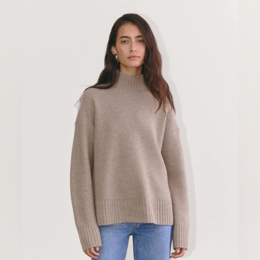 Everlane Honeycomb Funnel Neck In Wool Cashmere - Size S - Oatmeal